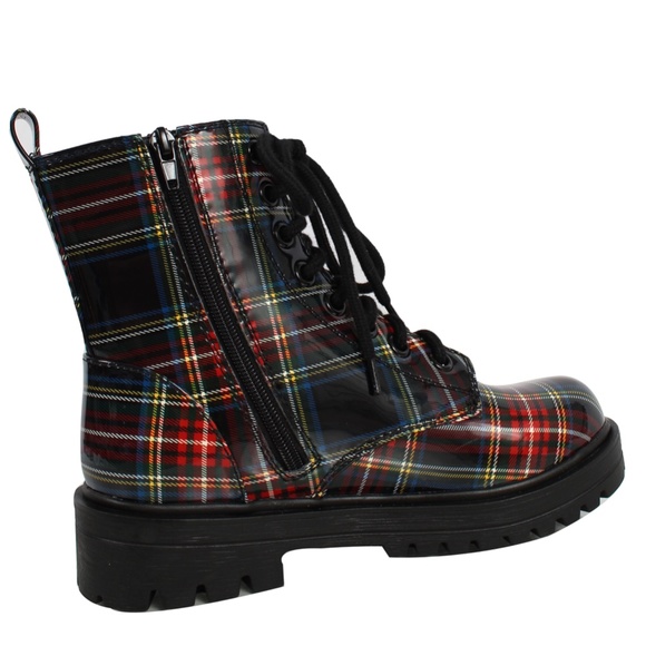 Plaided Lace Up Combat Ankle Bootie - Picture 3 of 5